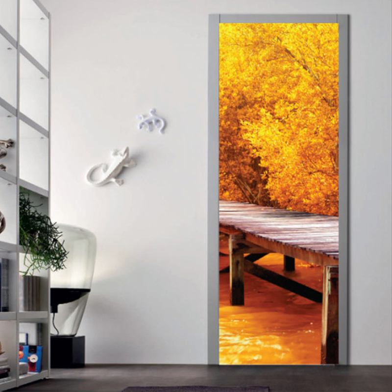 Αυτοκόλλητο πόρτας με Φύση με Φθινοπωρινό δάσος